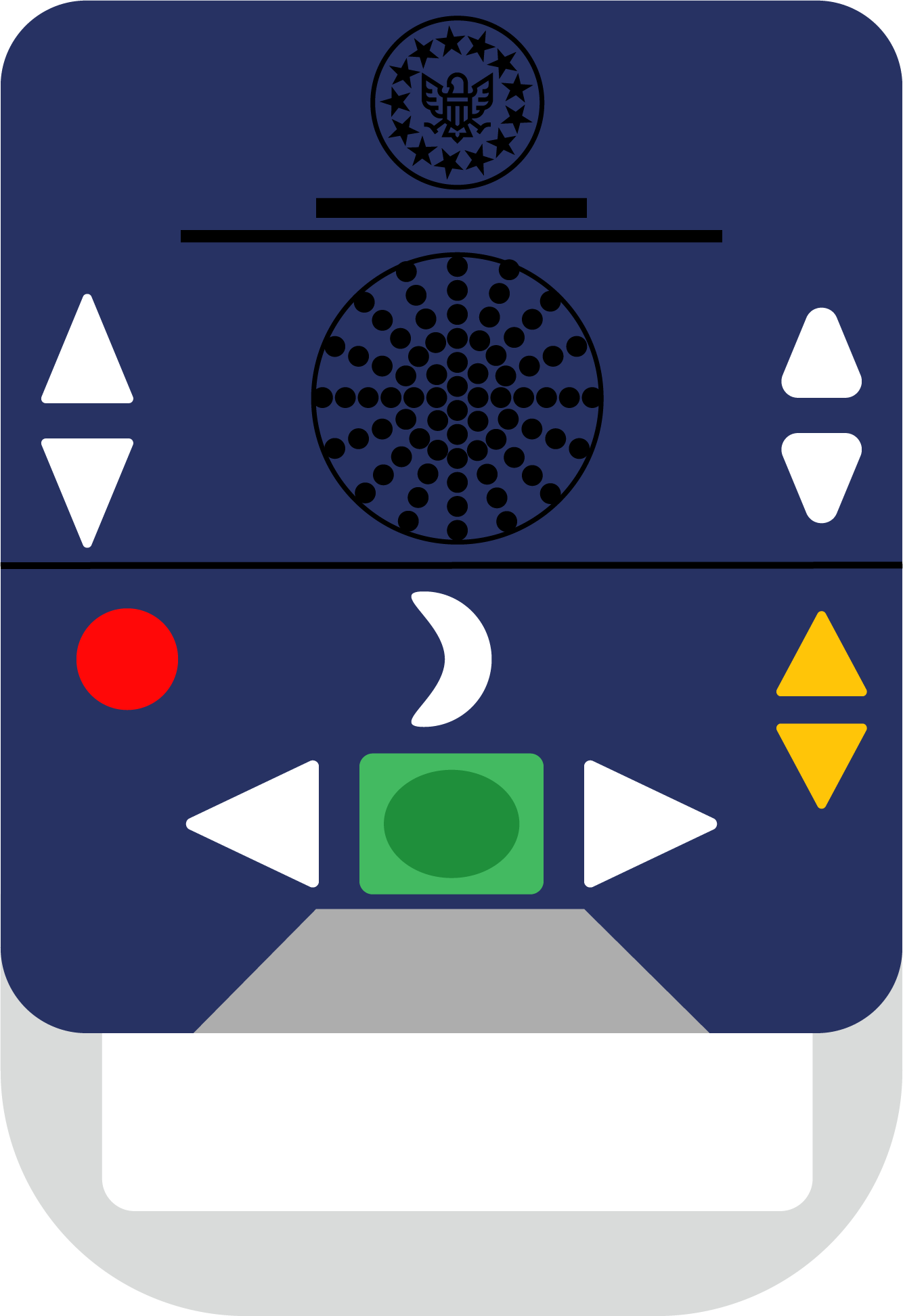a blue rectangular audio player with a gray handle, almost like an old cassette player. The player has large, simplified buttons, a speaker, and a simplified rendering of the Library of Congress logo. There is a white opening at the front, which looks like it could take a tape cassette, but actually is a spot to plug in a USB “cassette” with recorded audio books on it.
